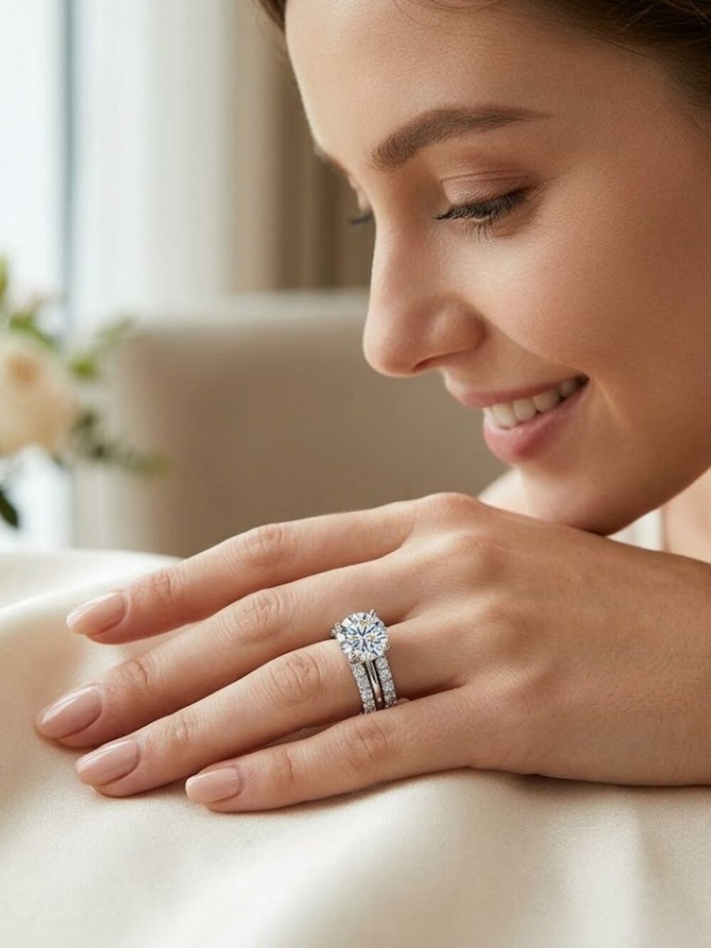 Certified 4.2ct. t.w. Moissanite Diamond Wedding Ring Set